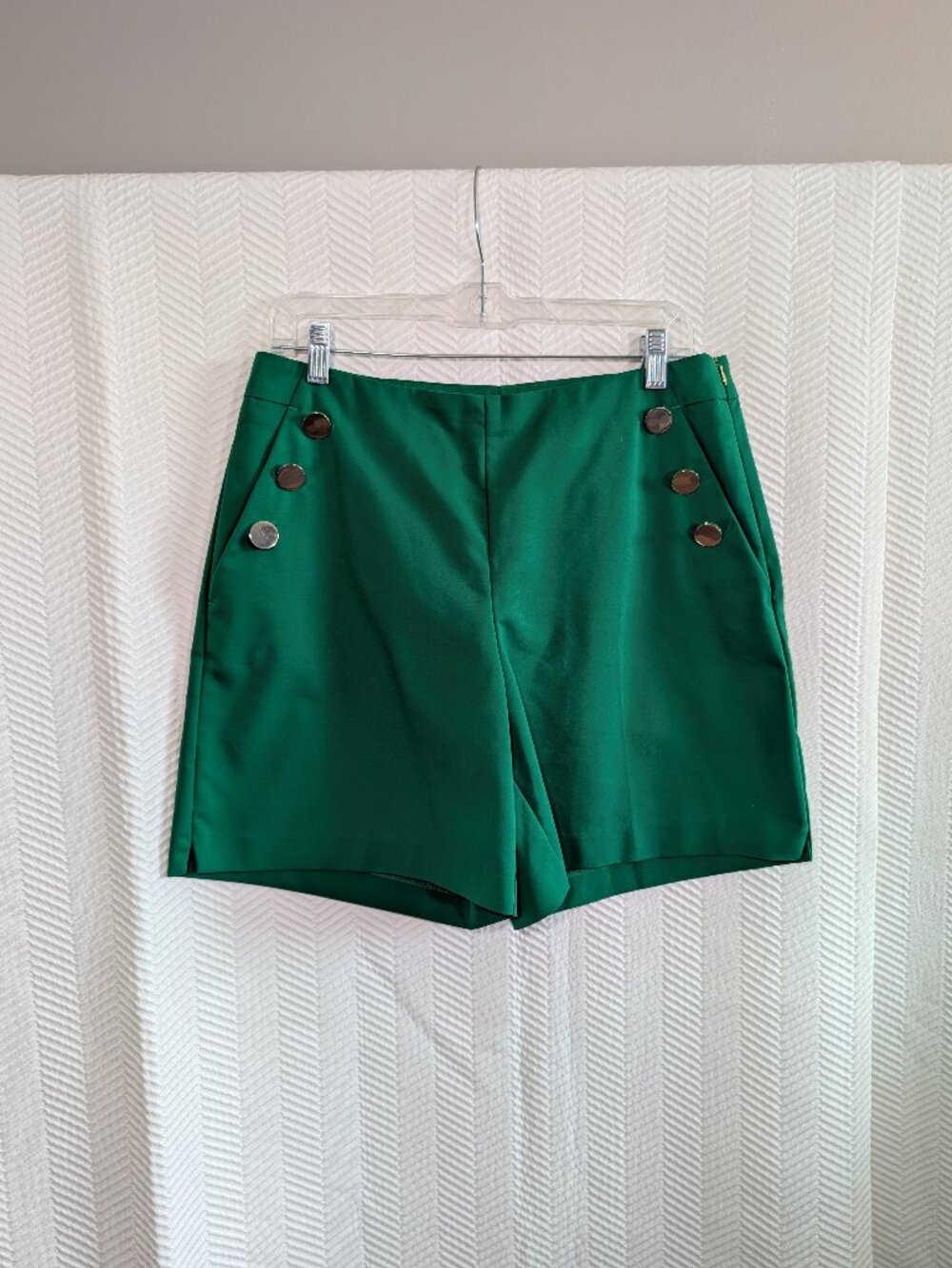 Melanie Lyne Green High Waist Shorts Gold Buttons Size 8 Sailor Nautical Coastal